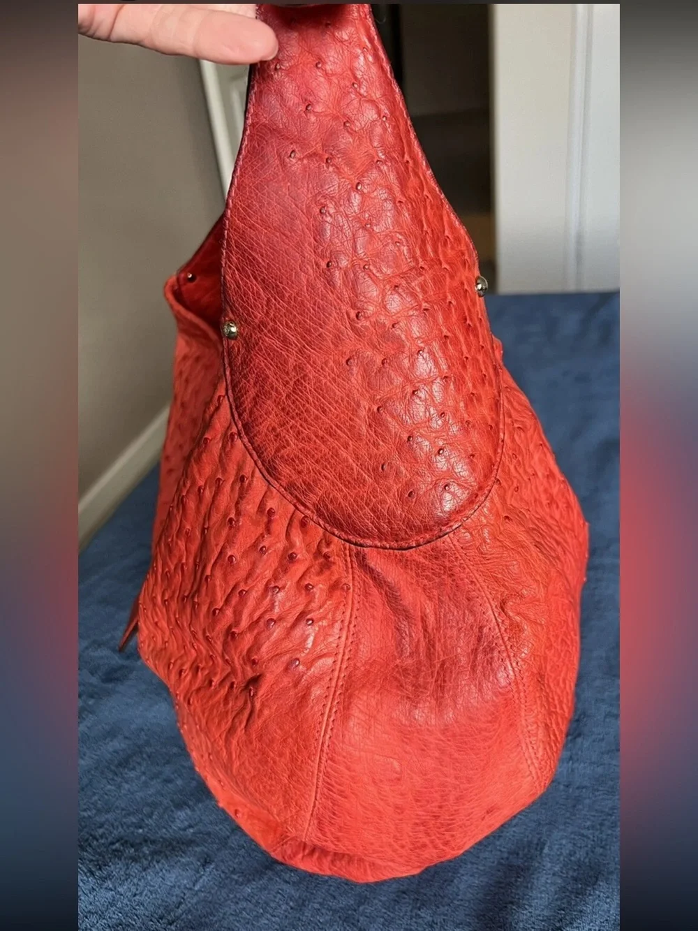 Mulberry Orange Ostrich-Effect Hobo with Gold Clasp